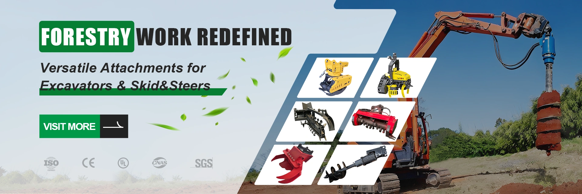 Excavator forestry attachments, auger drill, mulcher, wood grapple