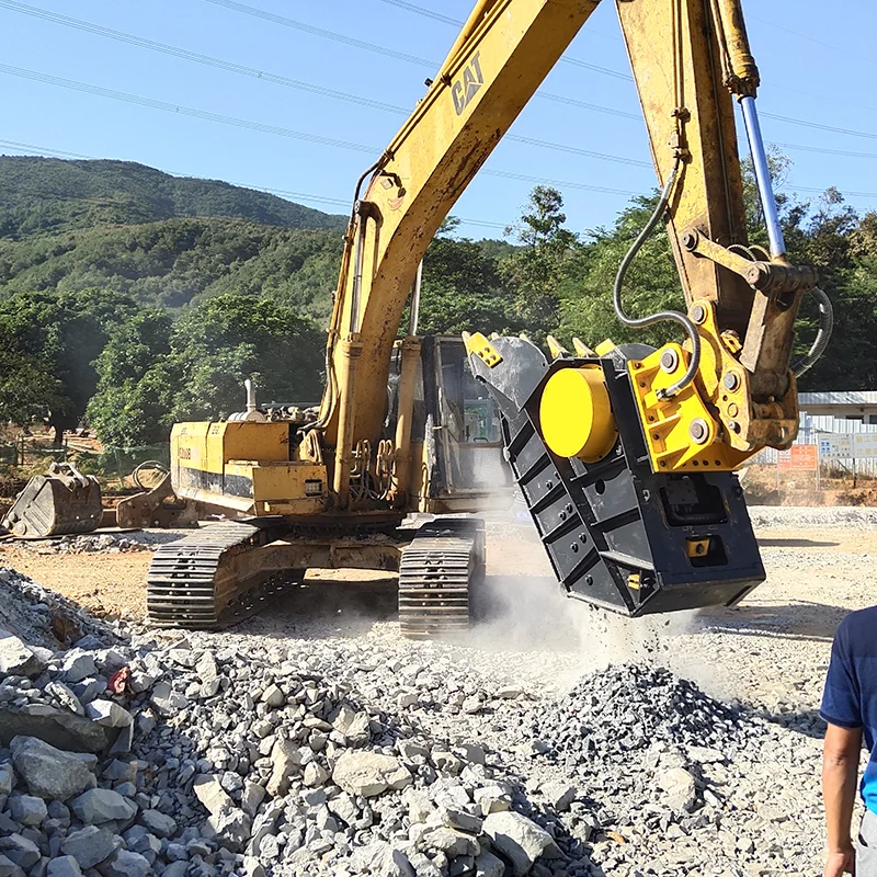 Excavator Crusher Bucket: Jaw Design, Production Capacity and On-Site Concrete Recycling